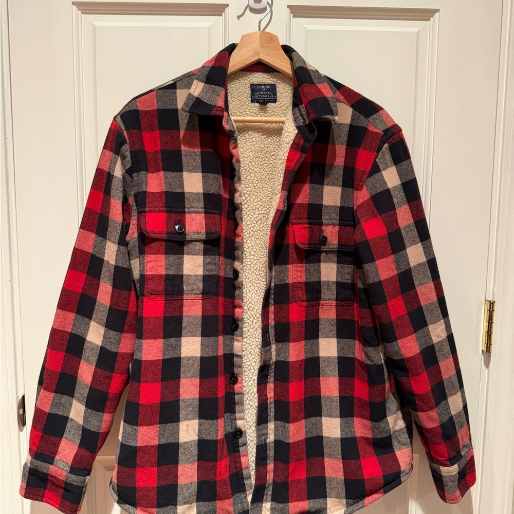 J. Crew Red and Black Checkered Sherpa Jacket